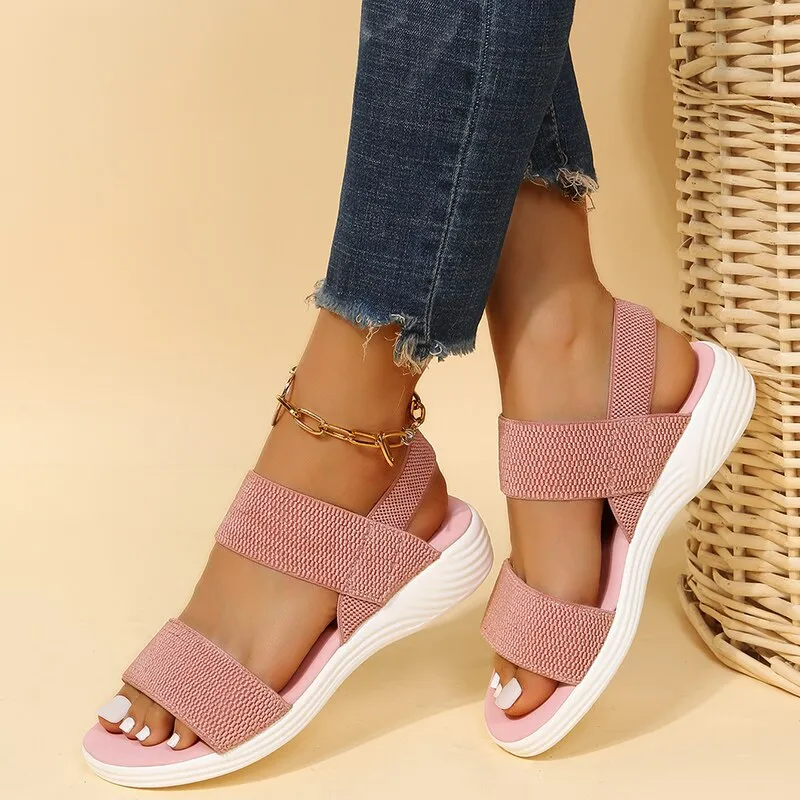 Amozae Christmas Gift Women's Wedge Heel Platform Cozy Sandals Ladies Outdoor Beach Sandals Elastic Band Designer Shoes Sandals Women Summer