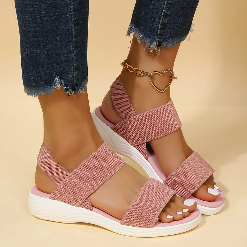 Amozae Christmas Gift Women's Wedge Heel Platform Cozy Sandals Ladies Outdoor Beach Sandals Elastic Band Designer Shoes Sandals Women Summer