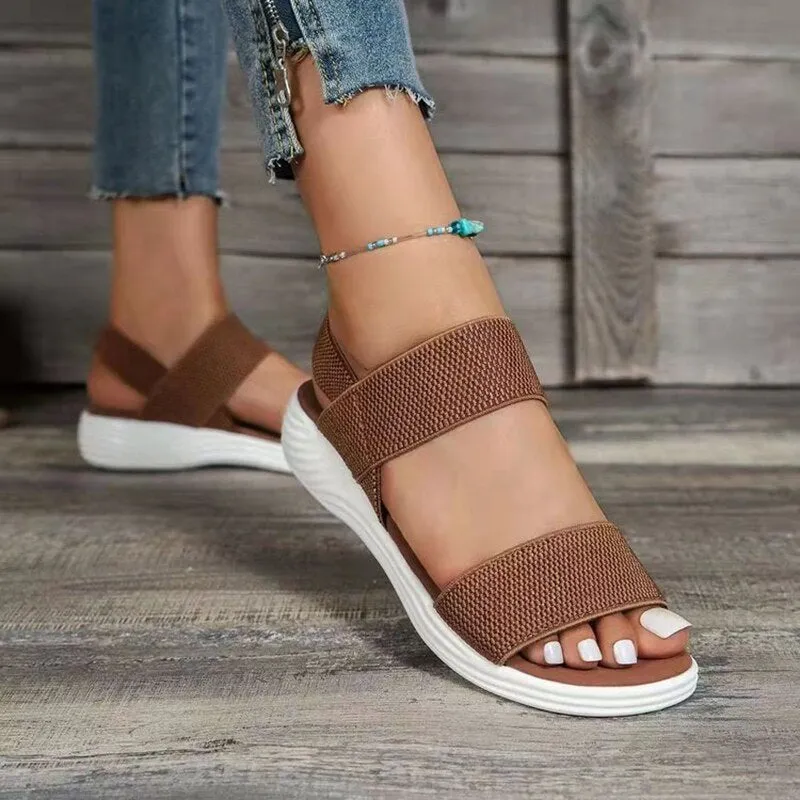 Amozae Christmas Gift Women's Wedge Heel Platform Cozy Sandals Ladies Outdoor Beach Sandals Elastic Band Designer Shoes Sandals Women Summer