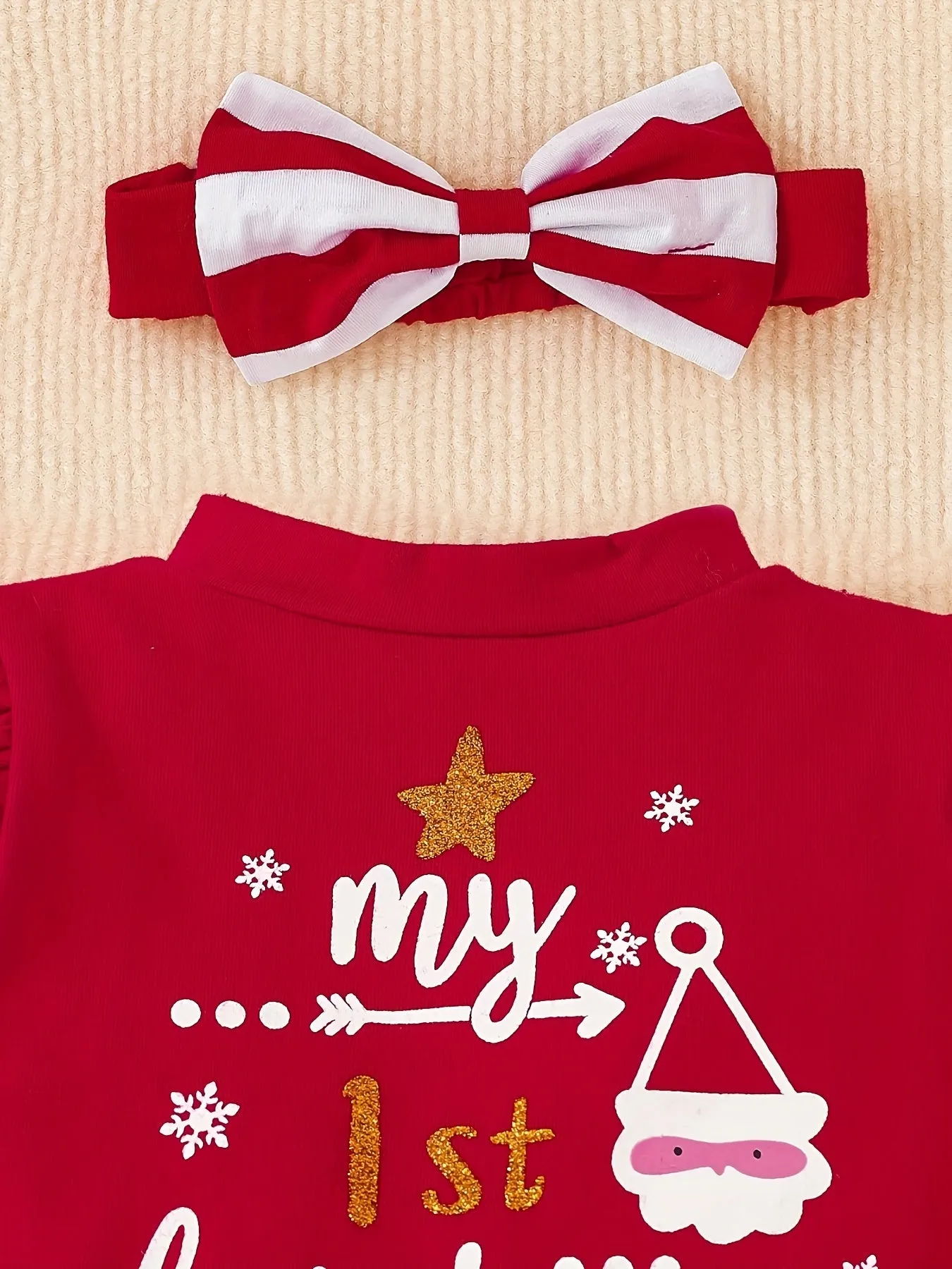Baby Girl Christmas Outfits, Fall Winter Long Sleeve My First Christmas Letter Print Dress Top   Striped Pants 2pcs outdoor clothes Outdoor Set 3-18 Months, Outdoor Cloth