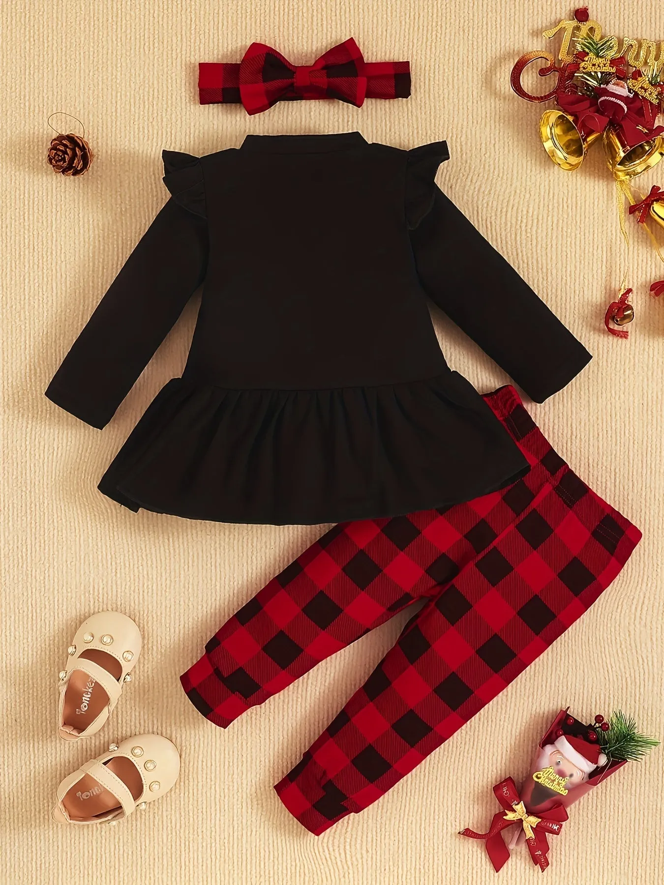 Baby Girl Christmas Outfits, Fall Winter Long Sleeve My First Christmas Letter Print Dress Top   Striped Pants 2pcs outdoor clothes Outdoor Set 3-18 Months, Outdoor Cloth