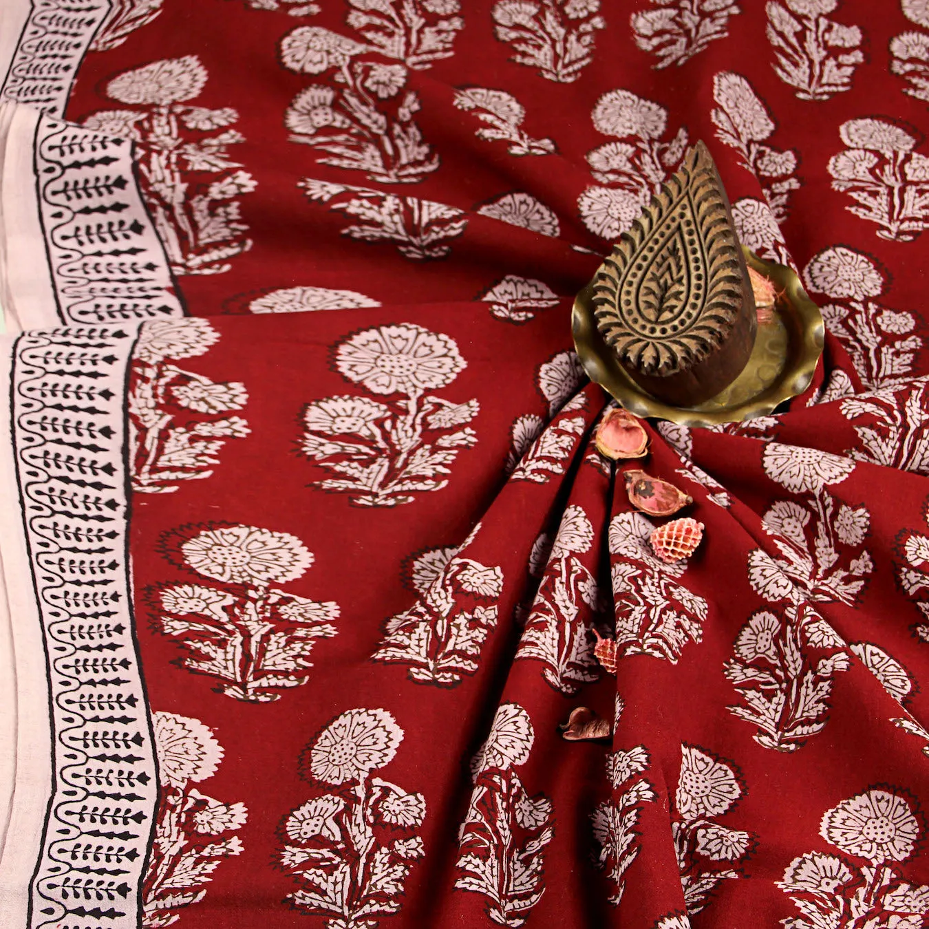 Bagh Flower Butta Hand Block Printed Cotton Fabric