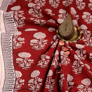 Bagh Flower Butta Hand Block Printed Cotton Fabric