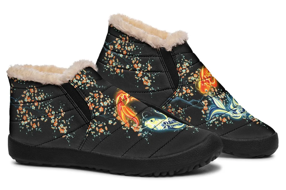 Glowing Koi And Cherry Blossom Black