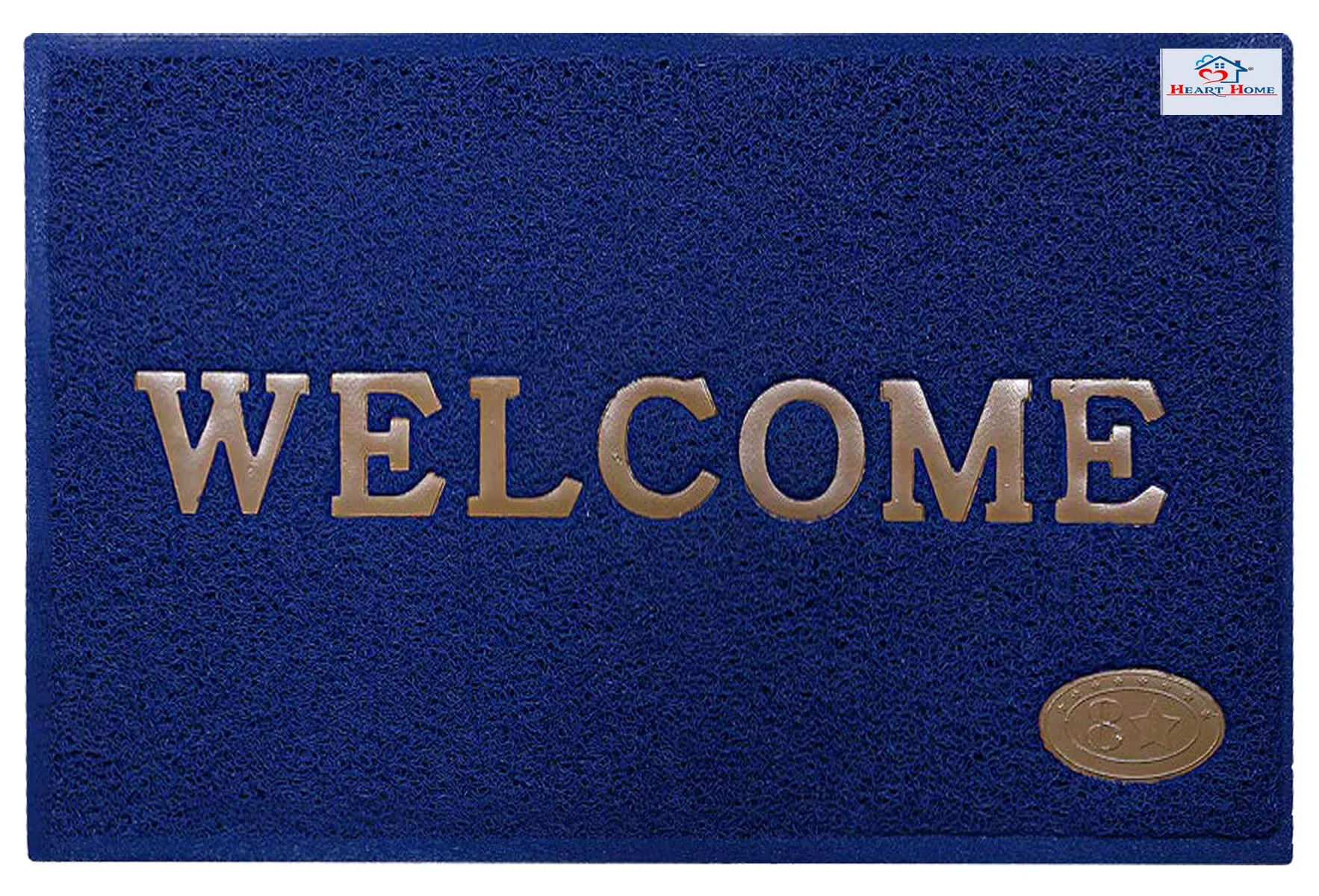 Heart Home Rubber Anti Slip Welcome Door Mat for Home Entrance, Office, Shop (Blue & Grey)-Pack of 2-HHEART15390