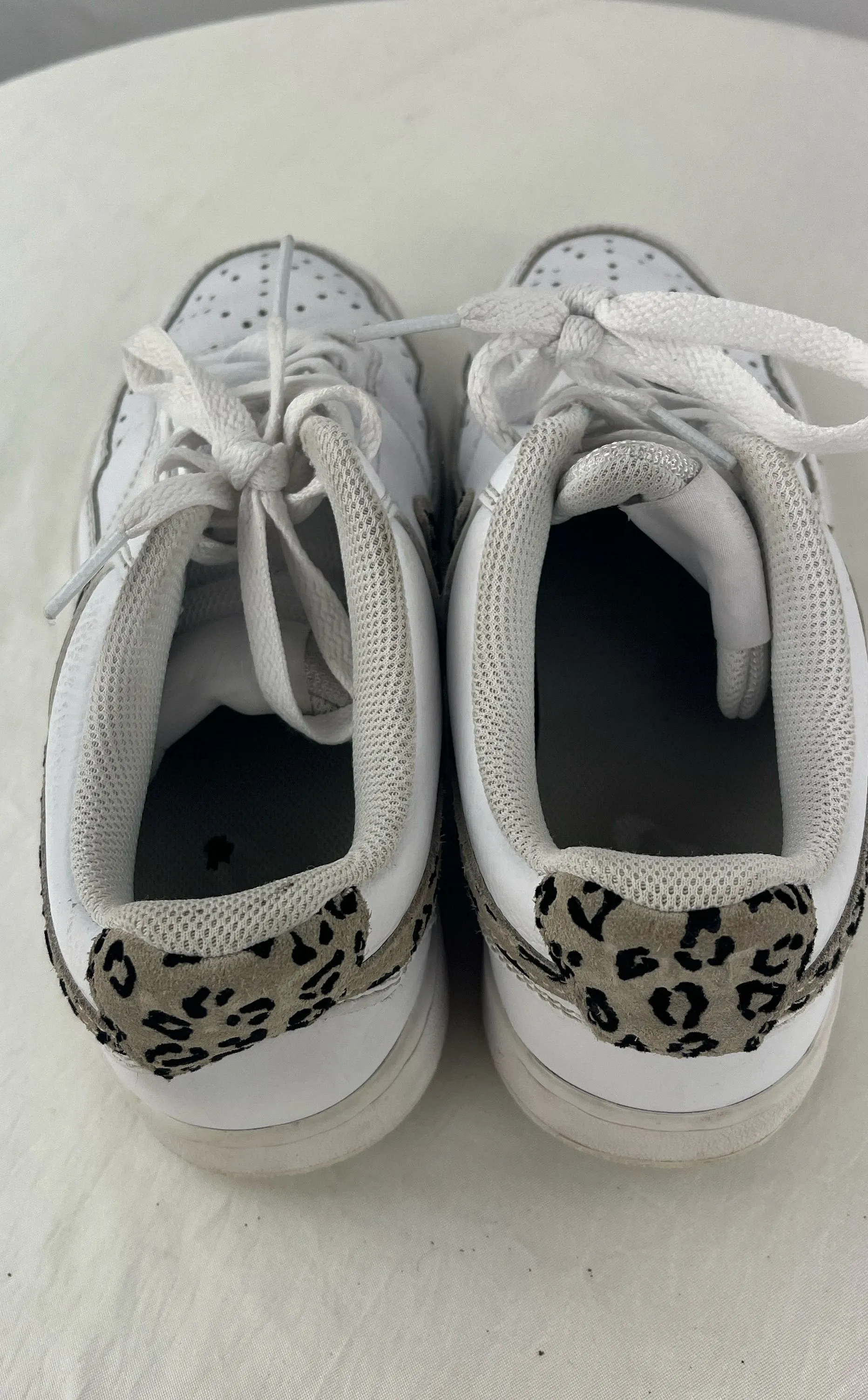 Nike Women's White Court Vision Low Leopard Print Swoosh Sneakers Size 7.5