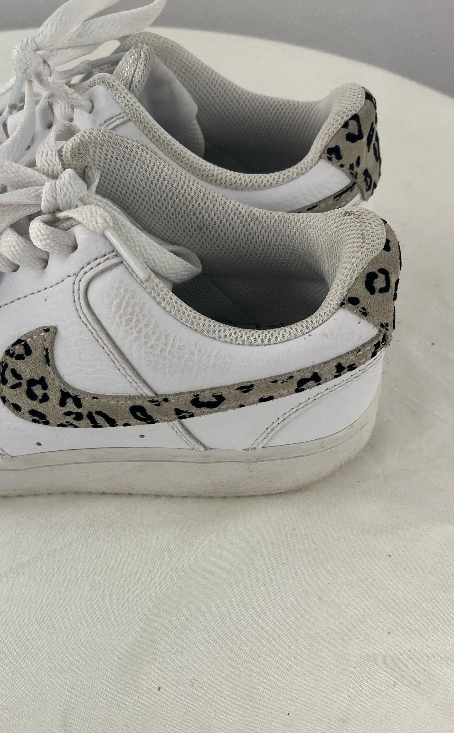 Nike Women's White Court Vision Low Leopard Print Swoosh Sneakers Size 7.5