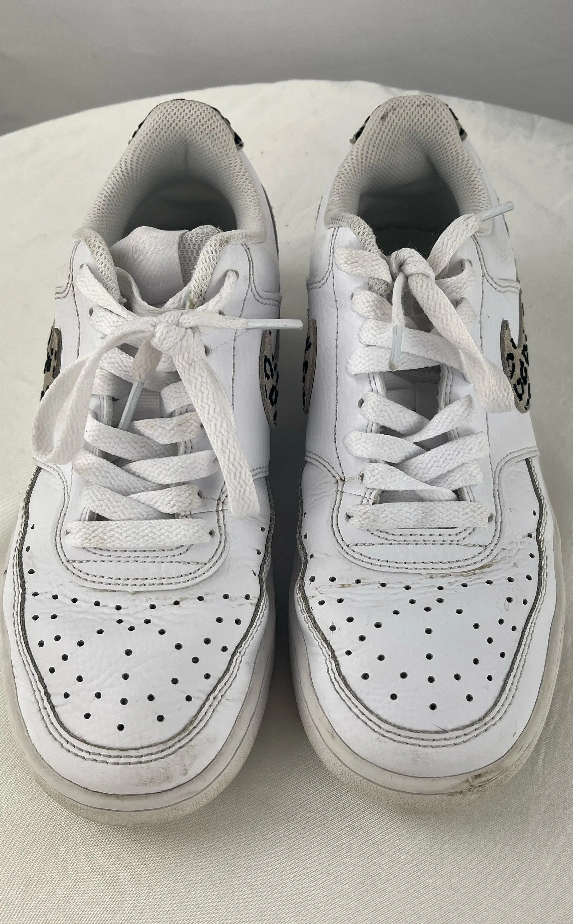Nike Women's White Court Vision Low Leopard Print Swoosh Sneakers Size 7.5