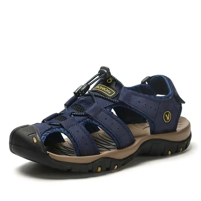 Summer Sandals Men Genuine Leather High Quality Beach Outdoor Sandals Comfortable Soft Footwear Rubber Shoes Size 48 v1
