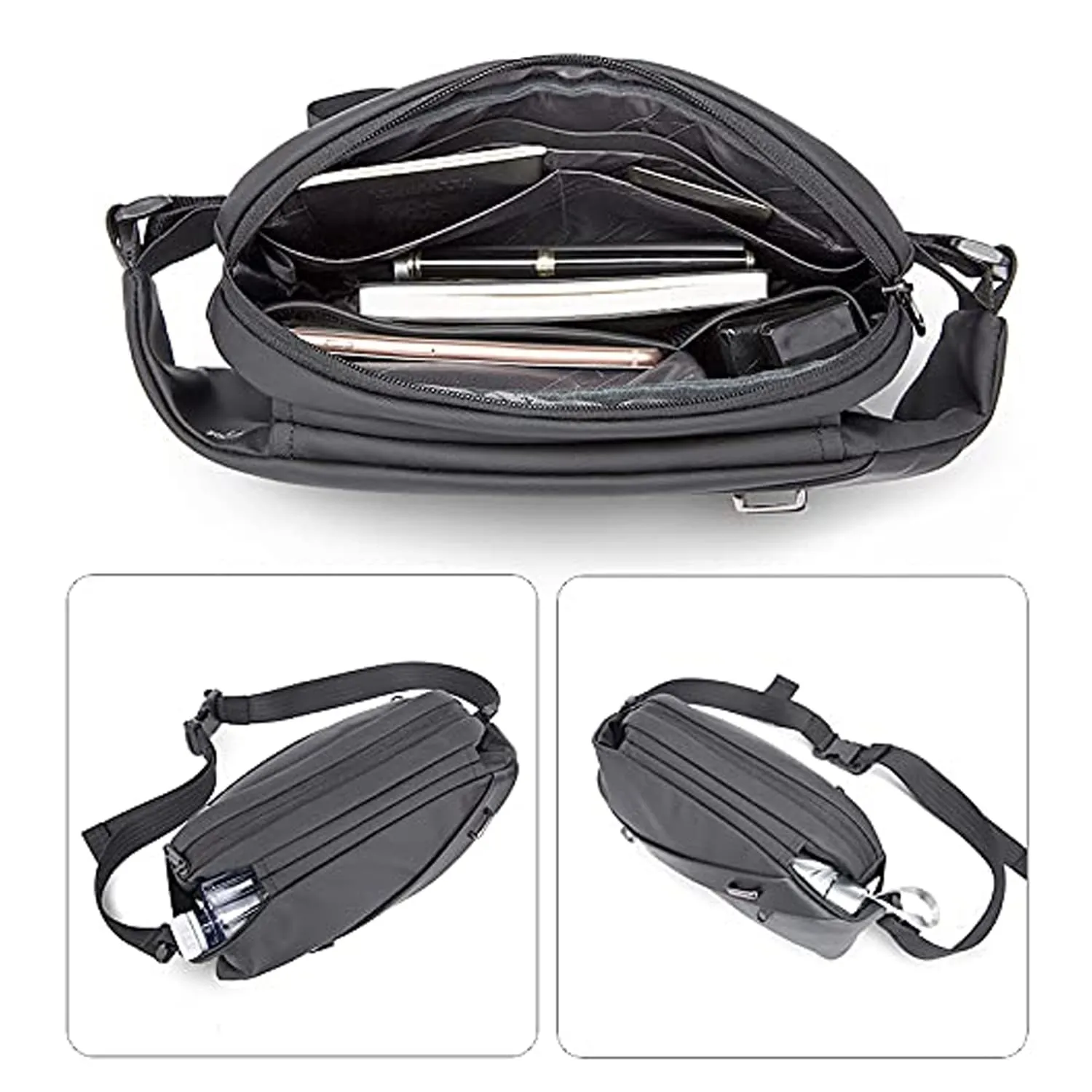 The Clownfish Water Resistant Polyester Unisex Travel Crossbody Sling Bag Chest Pack Waist Bag (Black)